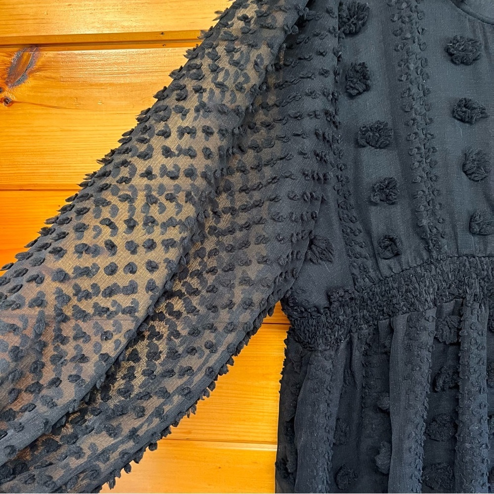Lodo Kervology Long Sheer Ballon Sleeves Black Round Neck Embellished Dress 4XL - Picture 2 of 5